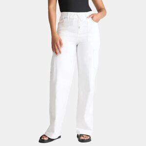 Madden NYC Women's Drawstring Utility Jeans, 32'' Inseam Size S (4-6) White